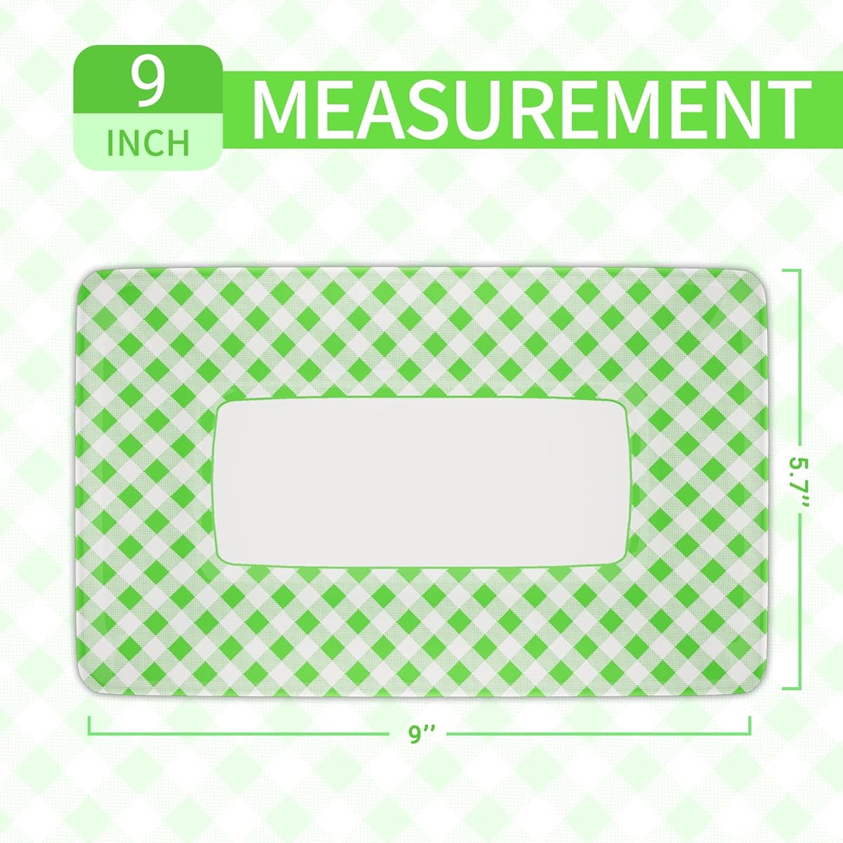 DYLIVeS Green and White Check Gingham Rectangular Paper Plate