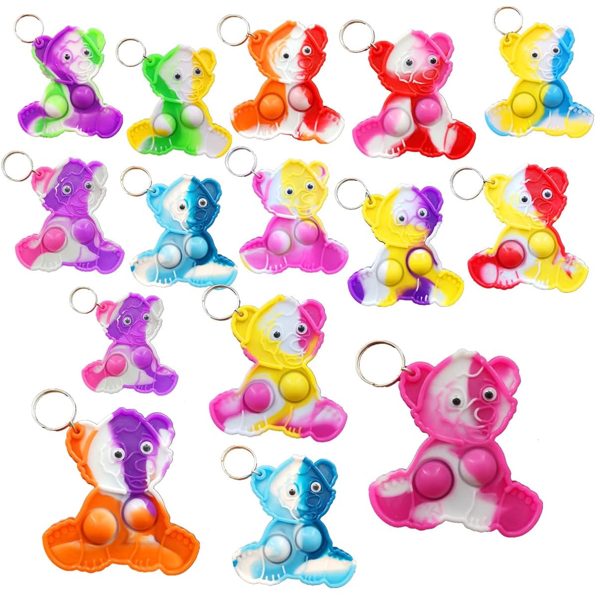 Roaqua 30 Pack Bear Mini Pops Fidgets, Autism Sensory Birthday Party Favors School Class Gifts for Adults and Kids, Rainbow, Small