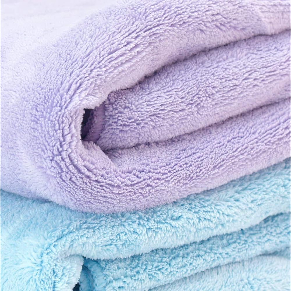 Strix Design Microfiber Bath Towel Set of 2 x 15 Pieces, Pastel Colors, 3 Colors, Approx. 60 x 120cm, Fluffy, Long Pile, Gentle to the Touch, Pile Cut, Quick Drying, Soft Finish, Blue, Purple QB-119