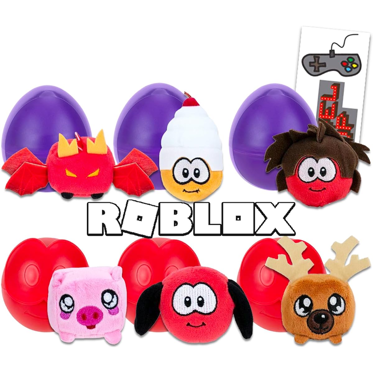 Roblox Mystery Figures Party Favors - Set of 6 Roblox Bubble Gum Simulator Micro Plush with Stickers | Roblox Blind Bag Plush Party Favors Easter Eggs for Boys/Girls