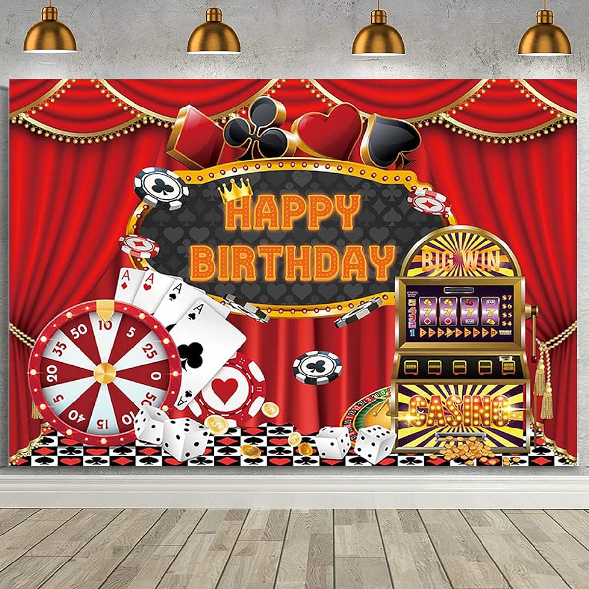 AIBIIN Casino Birthday Background Poker Las Vegas Party Birthday Backdrop Casino Night Theme Birthday Decoration Backdrop Cake Table Decoration Banner Photo Studio Booth Props Vinyl 7x5ft