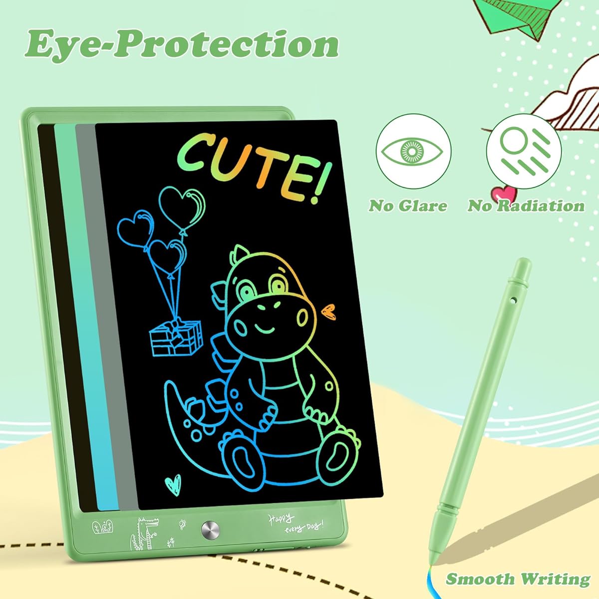 LCD Writing Tablet for Kids 11 Inch Doodle Board Art Drawing Pad Learning Toys for Children Christmas Birthday Gifts for 3 4 5 6 7 8 Years Old Girls Boys (Green)