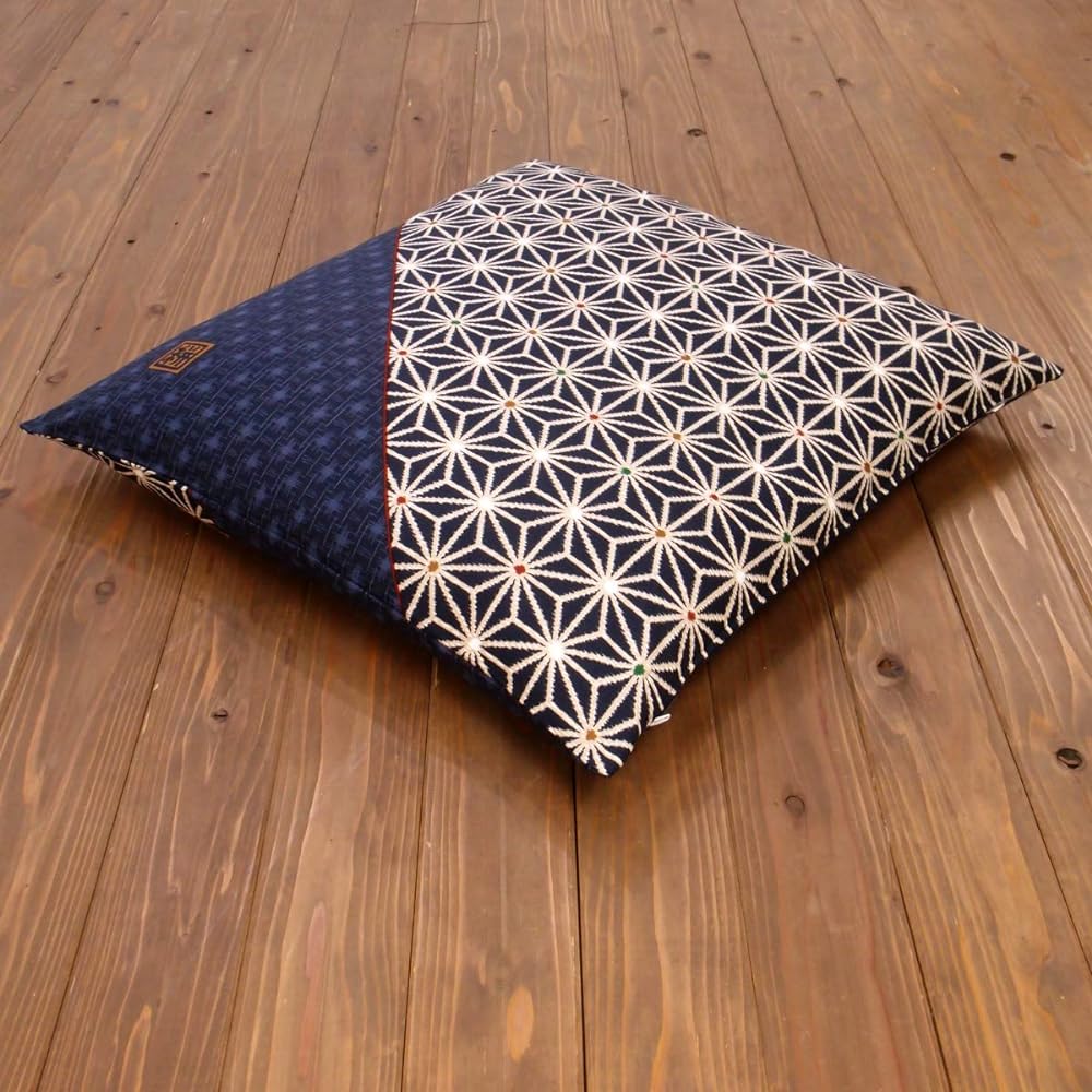Zabuton cover set of 5 59 63 Happan size 59 x 63 cm Set of 5 100% cotton Made in Japan Hemp leaf Kasuri Navy blue