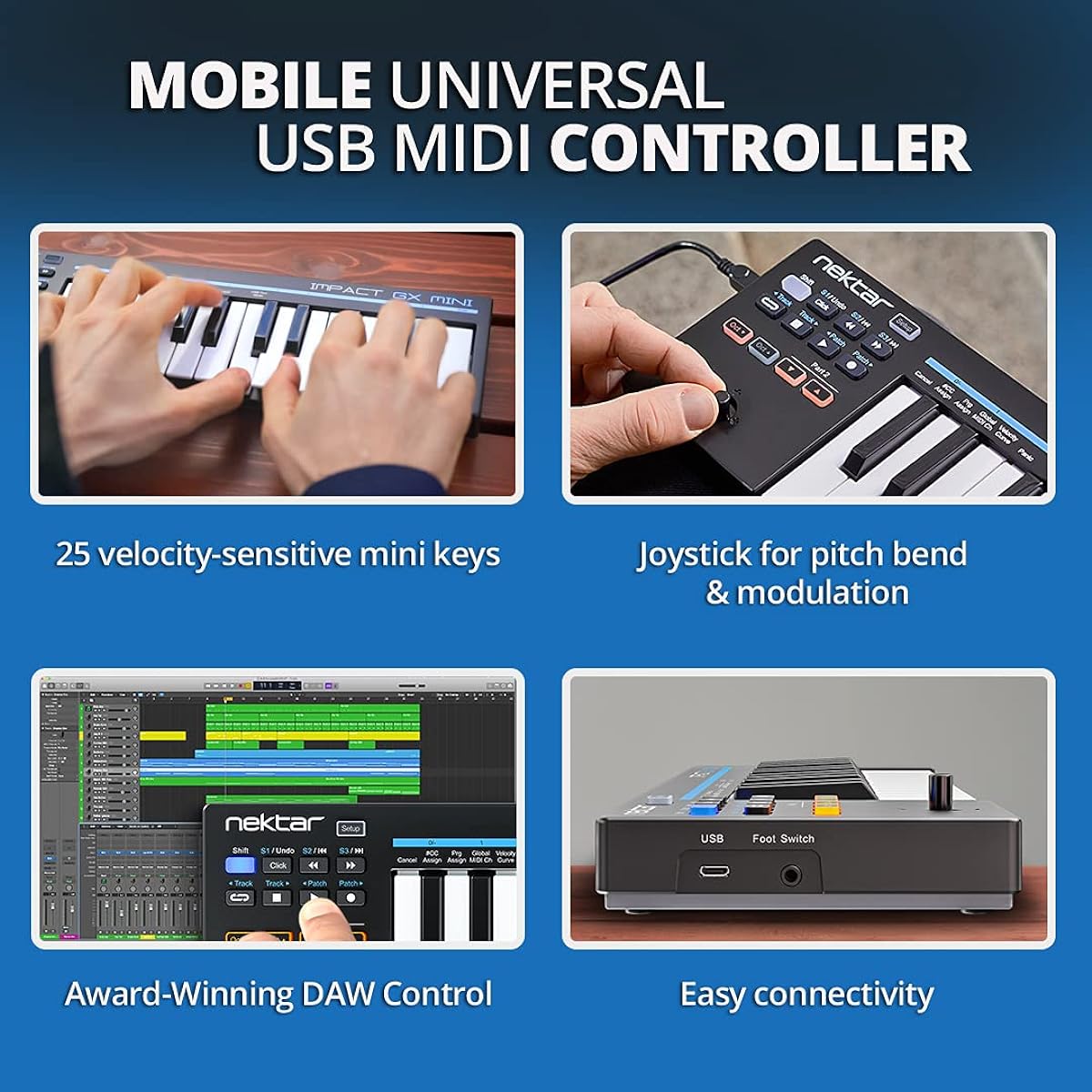 Nektar Impact GX Mini - USB MIDI Controller Keyboard with Nektar DAW Integration, Black
