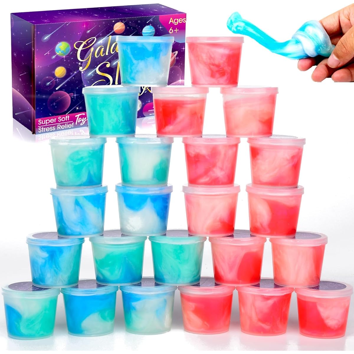 Galaxy Slime Kit for Girls and Boys, 24 Pack Glitter Space Slime Non Sticky Wet Premade Slime Stress Relief Sludge for Adults and Kids Rainbow Birthday Space Party Favors Galaxy Slime Set