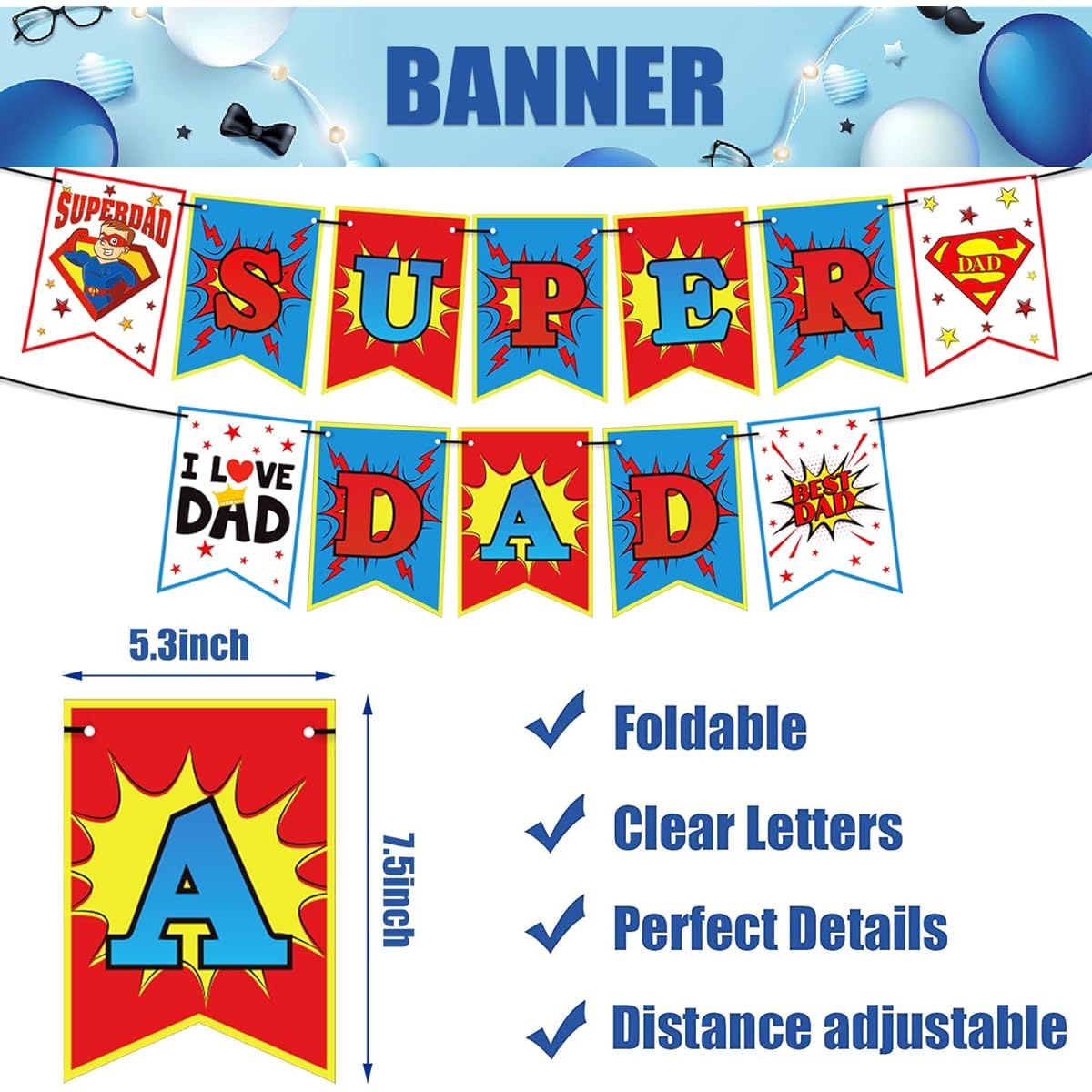 Happy Fathers Day Party Supplies Father's Day Party Decorations with Super Father's Day Banner Father's Day Party Supplies