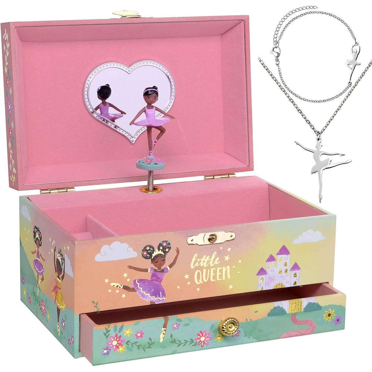 Jewelkeeper Ballerina Music Box & Little Girls Jewelry Set - 3 Ballerina Gifts for Girls - Little Queen Designs