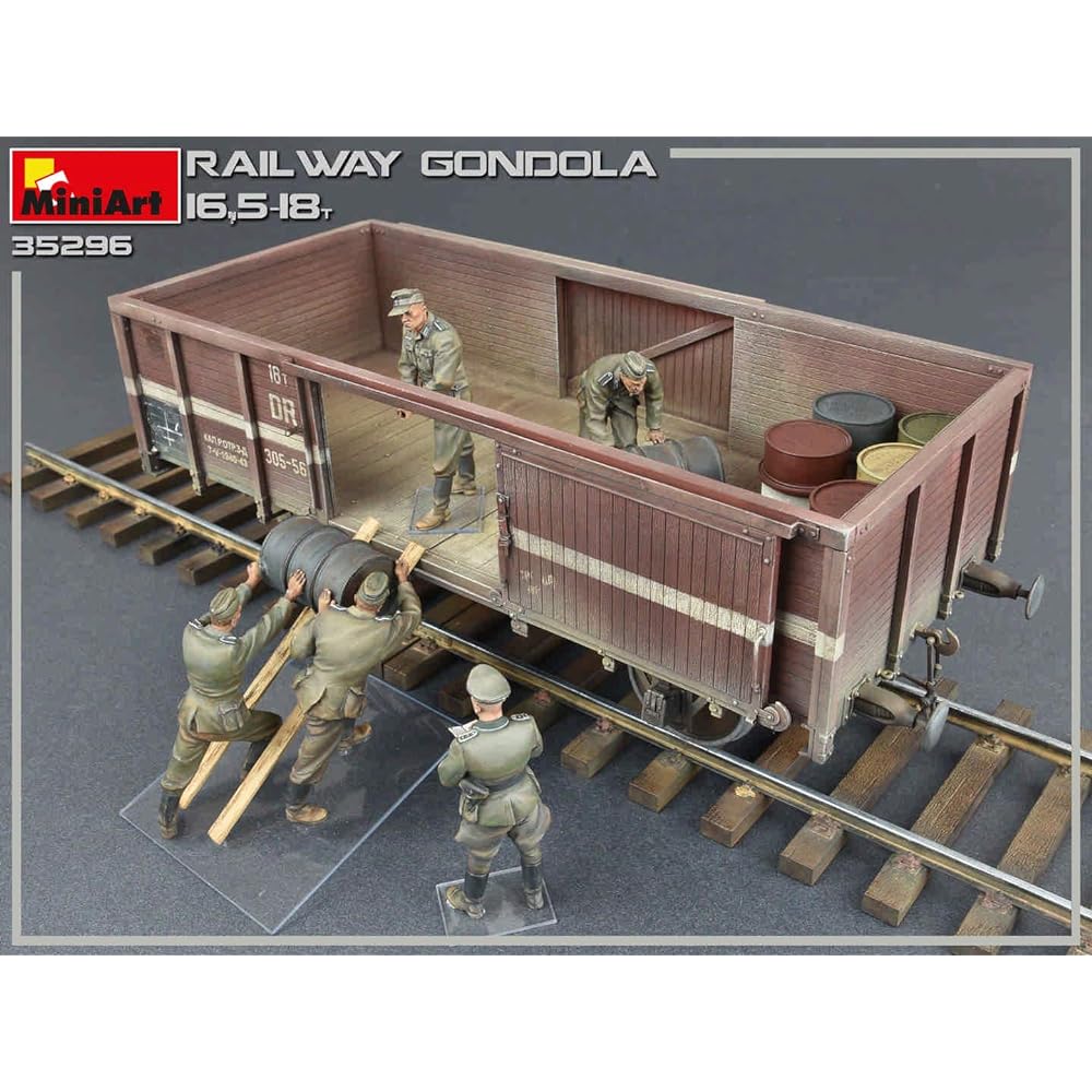 Miniart 1/35 German Army Gondola Freight Car 16.5-18t with 5 Soldiers Plastic Model MA35296