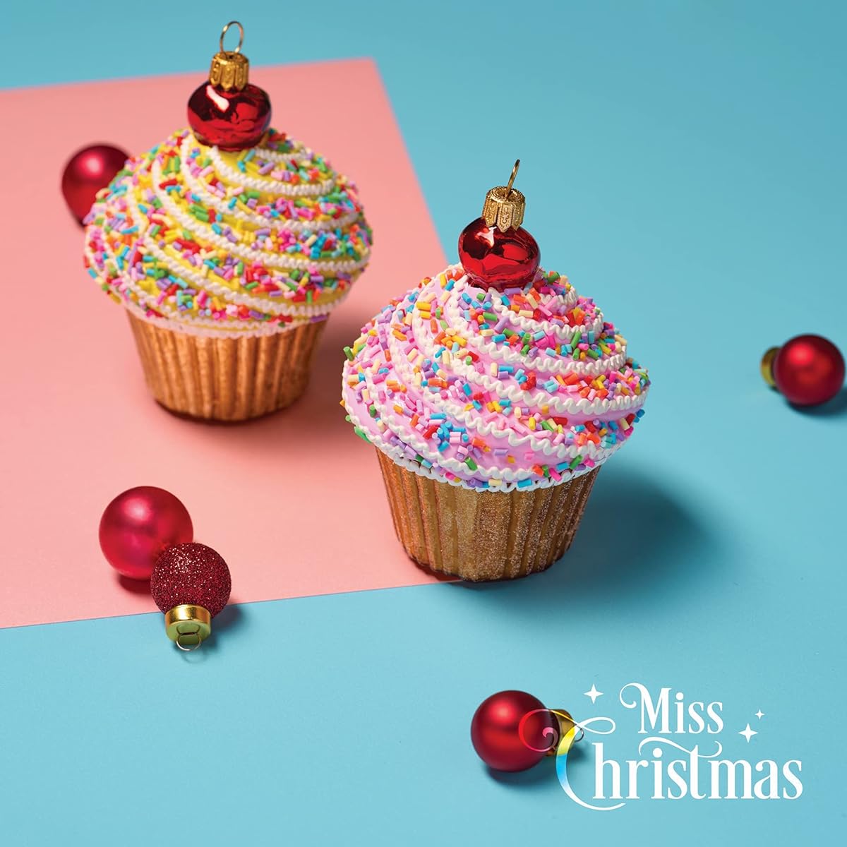 Miss Christmas 2018 Collection Cupcake with Cherry on Top 4.5" Blown Glass Christmas Tree Ornament