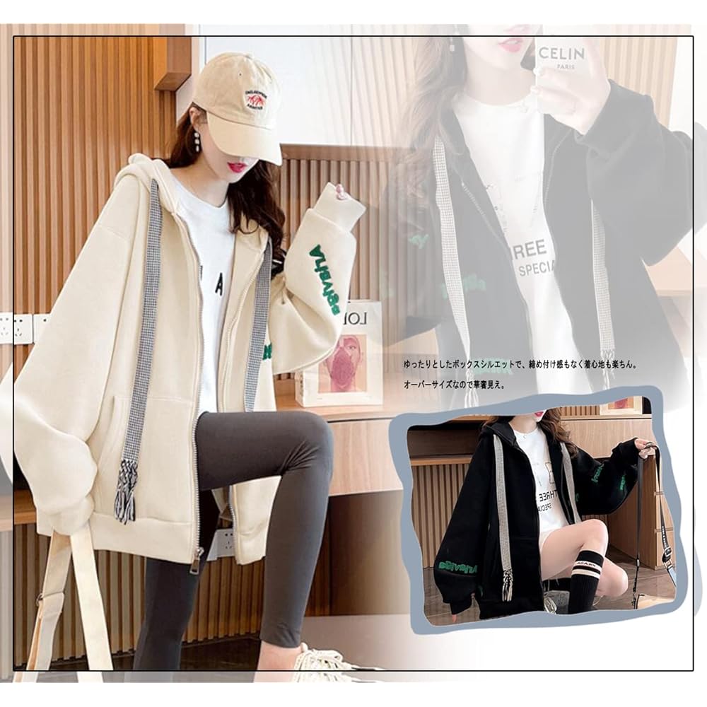 [KSLAT] Women's Hooded Parka, Loose, Long Sleeve, Outerwear, Big Silhouette, Korean Fashion, Zip Up Jacket, Large Size, School Clothes, Spring Clothes, Thin