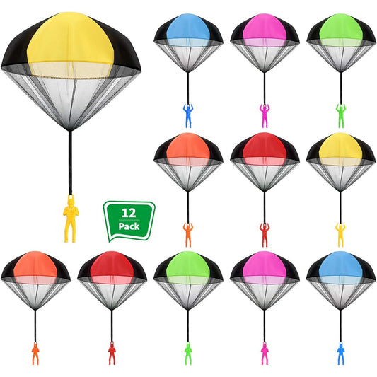 12 Pieces Parachute Toy Hand Throw Flying Toy Parachute Men's Toy Parachute Figure Christmas Outdoor Landing Gift No Battery Required No Assembly Required (Simple Style)
