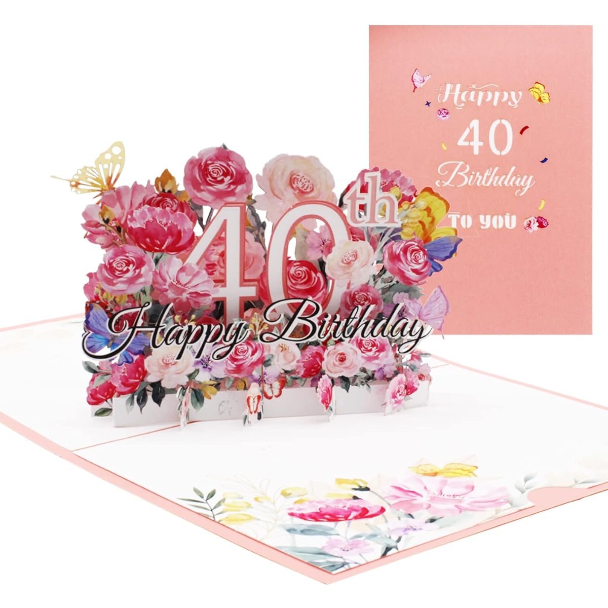 Flower Happy Birthday Pop-up Card Birthday Card with Note and Envelope (40th)