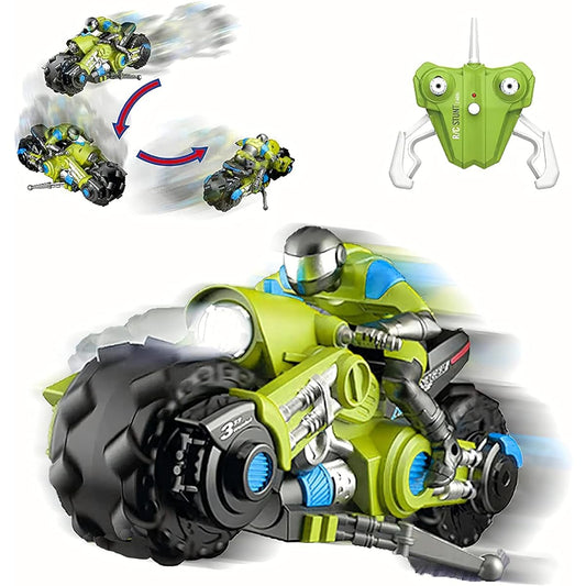 Unique KIDS Remote Control Bike - 360° Rotating Action High Speed Racing Bike with LED Light for Boys and Girls - Green