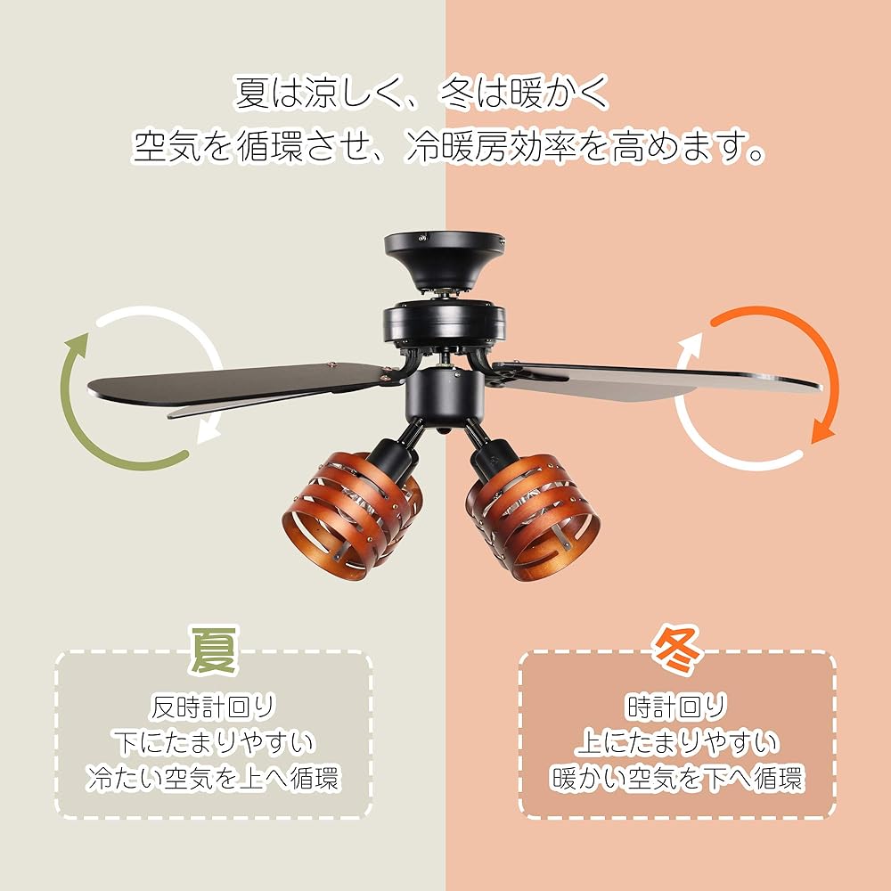 Parrot Uncle Ceiling Fan Light, Reversible, Remote Control, LED Compatible, Energy Saving, Air Flow Adjustment, Ceiling Light, Living Room Ceiling Fan, Cooling and Heating Effect, Japanese Instruction Manual Included, Brown (Brown)