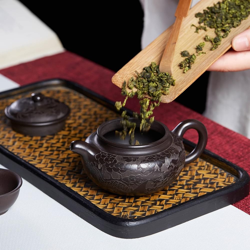 Pokaro Tea Black mud dragon pattern purple sand teapot, handmade ceramic teapot, carefully made by artisans, mellows the taste of tea, 1 purple sand teapot and 4 purple sand teacups, tea utensil set, pottery, china clay material, raw ore handmade tea ute