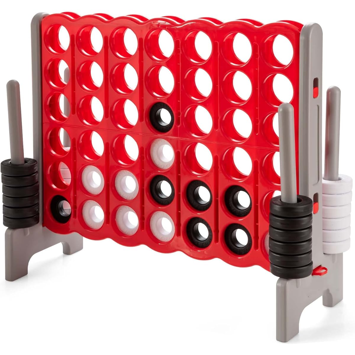 KOTEK Giant 4 Inch Side-by-Side Game, 3.5 Feet Tall, Jumbo 4 Score Family Fun Game with Quick Release Slider & 42 Large Rings, Extra Large Connect Plastic Yard Game for Kids & Adults (Brown+Red)