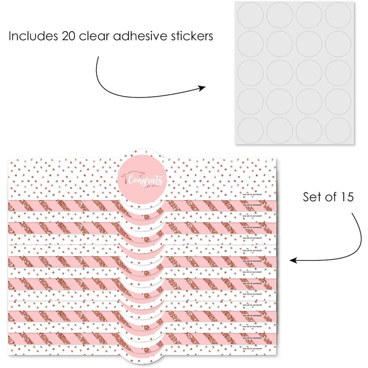 Big Dot of Happiness Rose Gold Graduation - DIY Party Supplies - 2020 Graduation Party DIY Wrapper Favors and Decorations - Set of 15