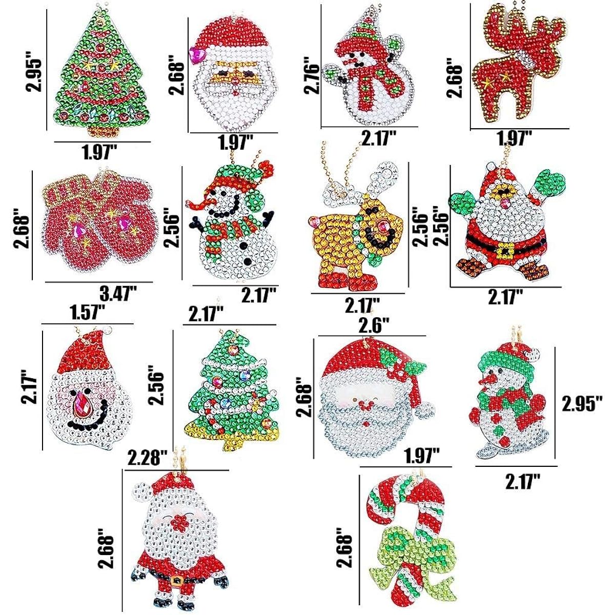OBANGONG Christmas DIY Diamond Keychain Christmas 5D DIY Painting Round Drill Keychain Christmas Crystal Rhinestone Art Craft Keychain (14pcs)