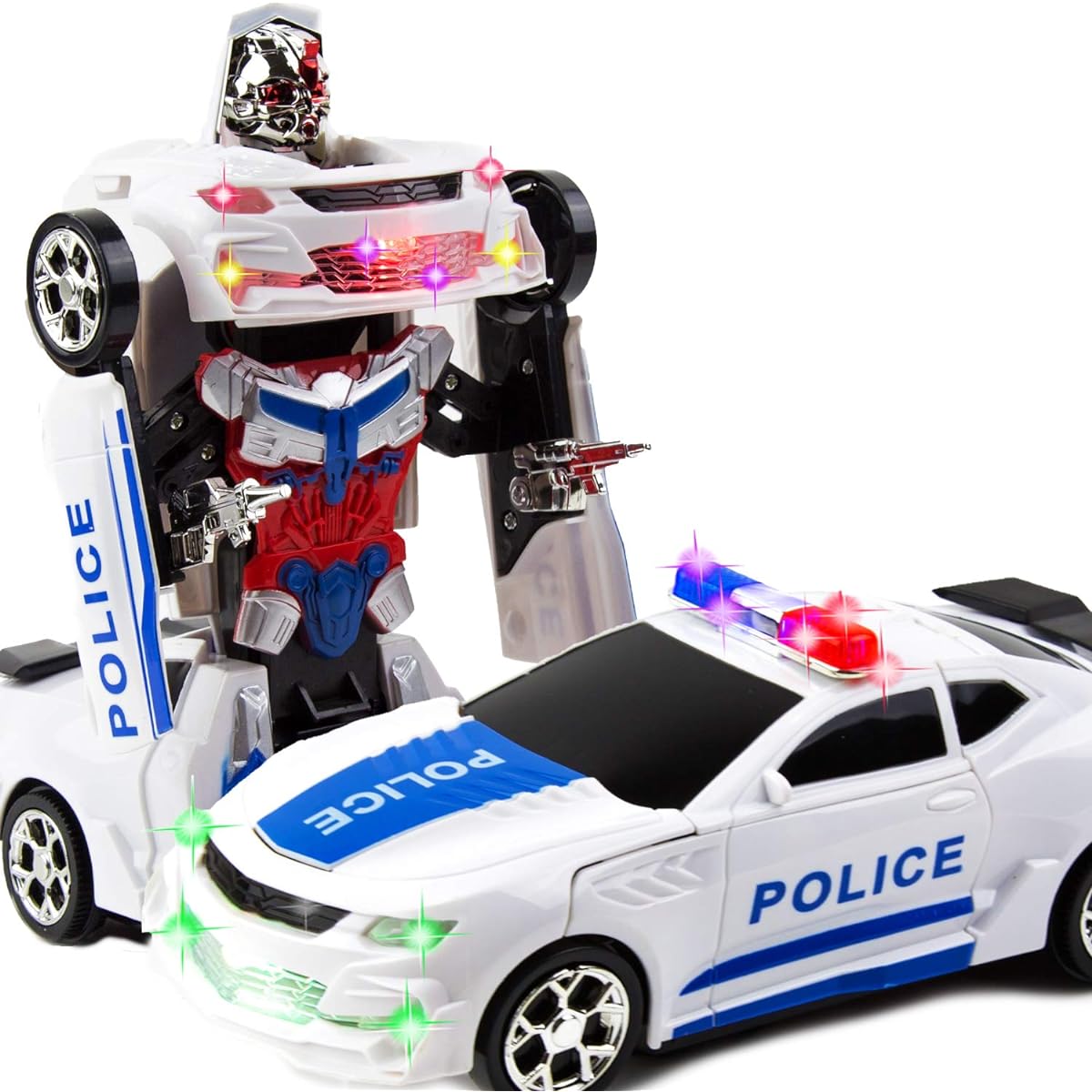 Toysery Transforming Robot Police Car with Lights Smart Robot Police Car for Kids Race Car to Robot Toy for Boys Bump and Go Toddler Car Robot Toy for Boys Ages 7 to 9