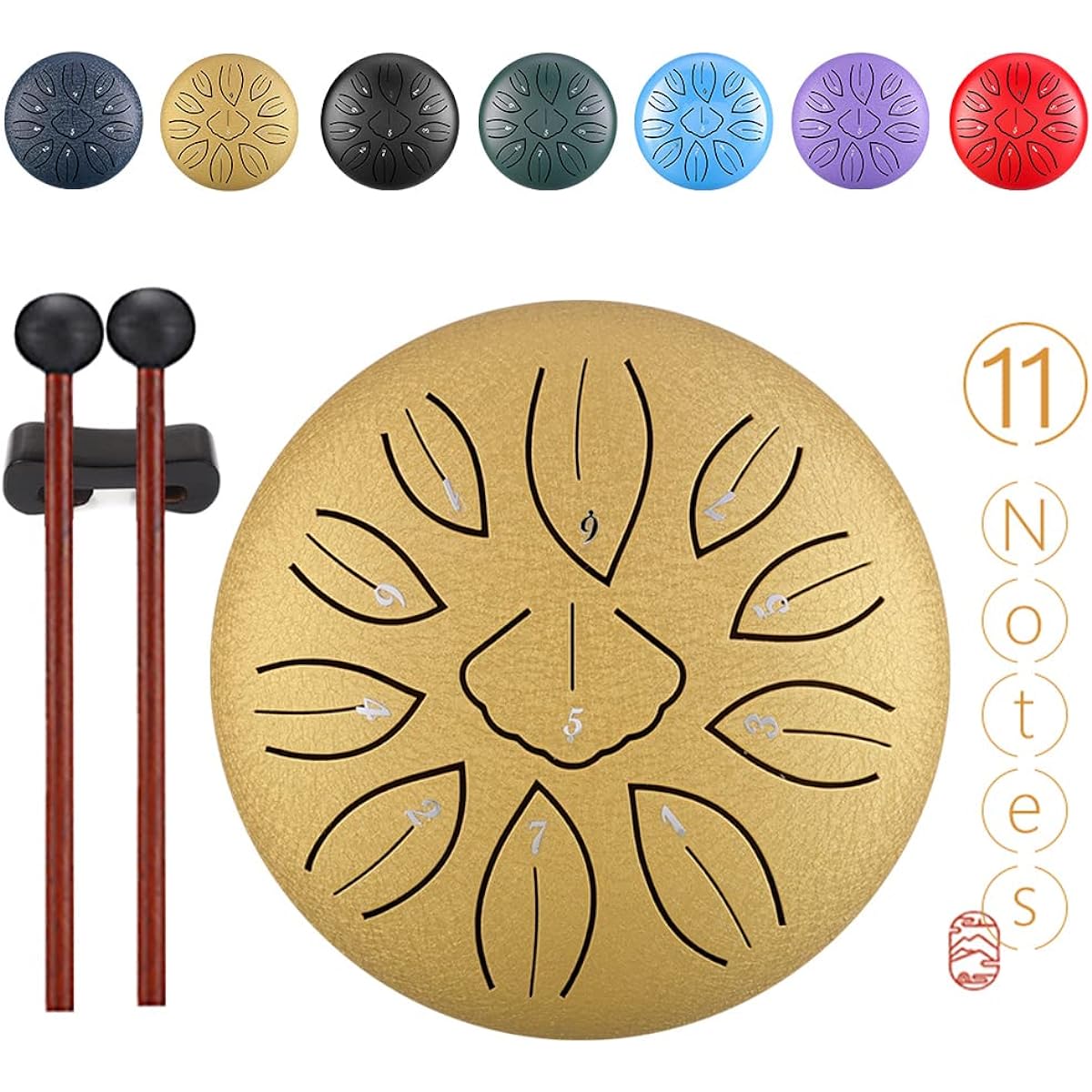Niome 11 Notes 6 Inch Steel Tongue Drum Kit Music Drum Set Handpan Percussion Instrument with Bag Music Book Mallet Mallet Bracket for Kids Beginner Yoga Meditation (Gold)