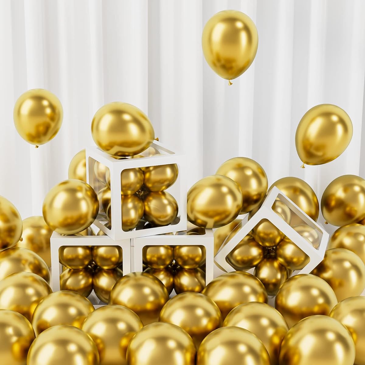 120 Pack 5 Inch Metallic Gold Balloons Chrome Gold Latex Balloons for Birthday Baby Shower Wedding Graduation Party Balloons (with Gold Ribbon)
