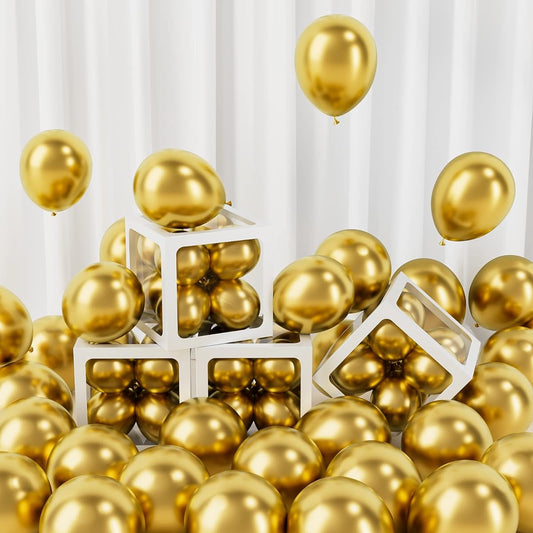 120 Pack 5 Inch Metallic Gold Balloons Chrome Gold Latex Balloons for Birthday Baby Shower Wedding Graduation Party Balloons (with Gold Ribbon)