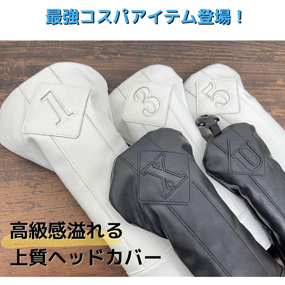 ANDTHREEX Golf Head Cover Driver Fairway Wood Utility Luxury Leather Black White Red Gray Navy