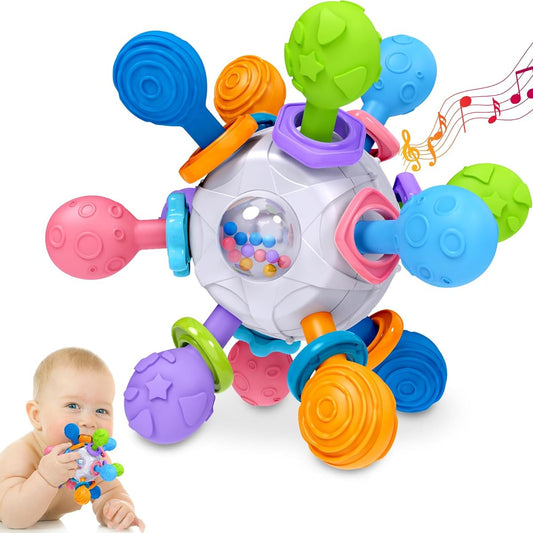 0-6 Months Baby Teething Sensory Toys, Teething Montessori Toys Easter Basket Stuffers, Baby 0 3 6 9 12 18 Months, Newborn Infant Rattle Chew Toys Baby Shower Gifts for Boys/Girls