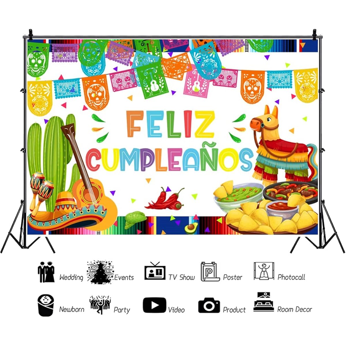 7x5ft Feliz Cumpleaños Backdrop Mexican Fiesta Happy Birthday Party Decorations Cinco de Mayo Festival Birthday Banner Photo Studio Props