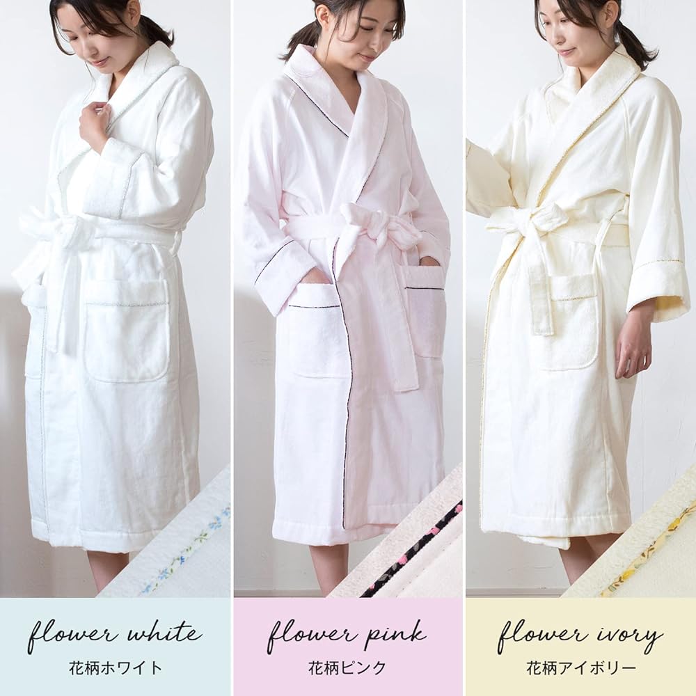 Bloom Imabari Towel Certified Fit-Use Bathrobe Women's Floral Pattern Piping Quick Dry Lightweight Gauze Fabric Cute Made in Japan