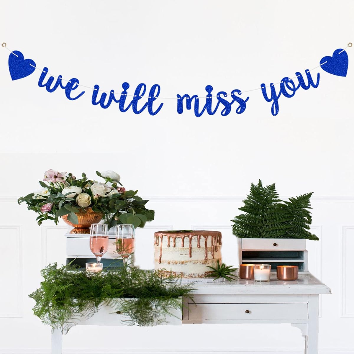 Blue Glitter We Will Miss You Banner Farewell Banner Graduation Retirement Farewell Party Decoration