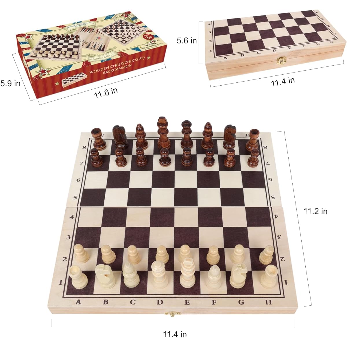 Experience Classic Fun Anywhere with GOTHINK 3-in-1 Wooden Chess, Checkers and Backgammon Set - Perfect Travel Family Game Gift for Kids and Adults