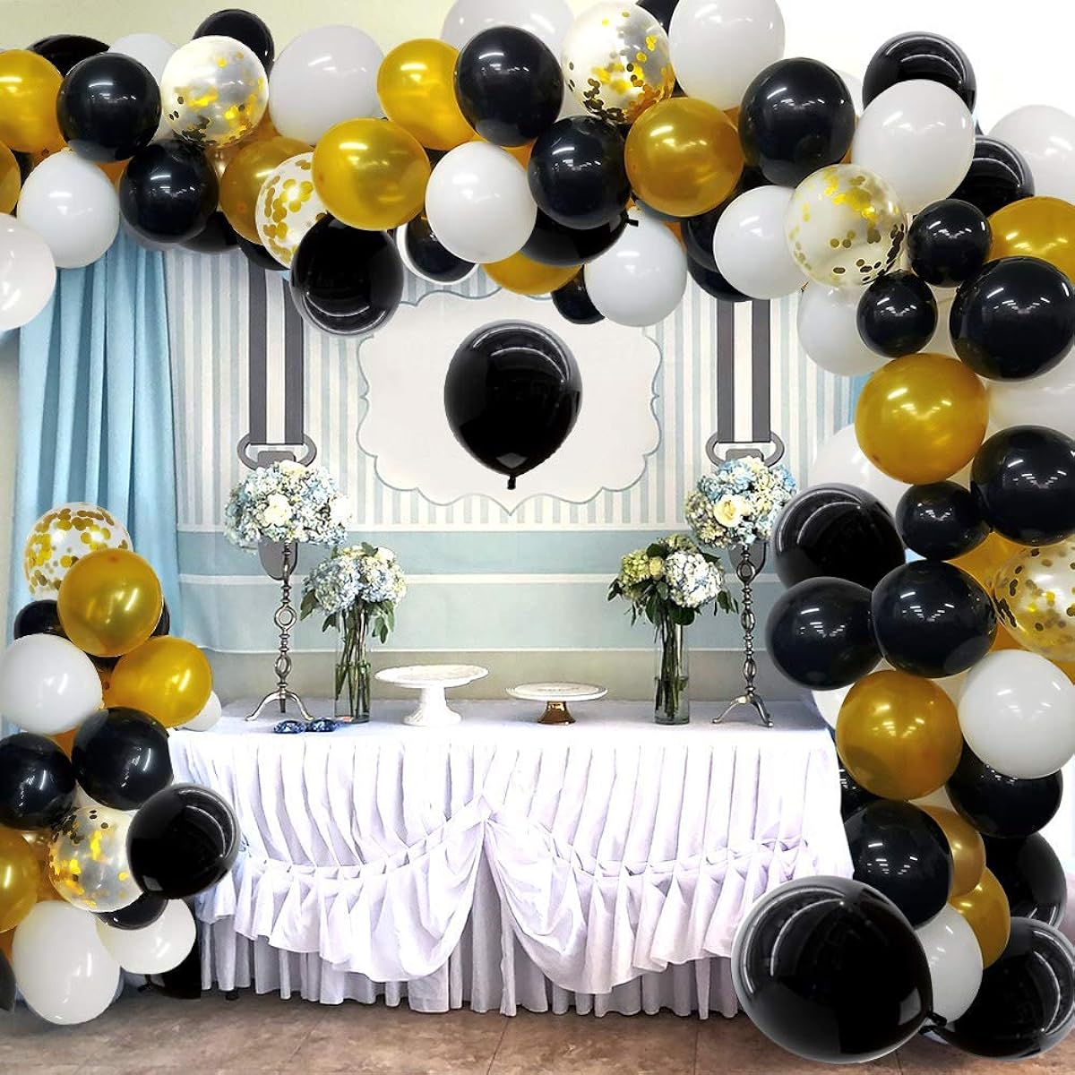 Black and Gold Balloon Garland Kit, 118pcs Gold and Black 16ft Balloon Strip Glue Dots Black and Gold Graduation Wedding Party Decorations