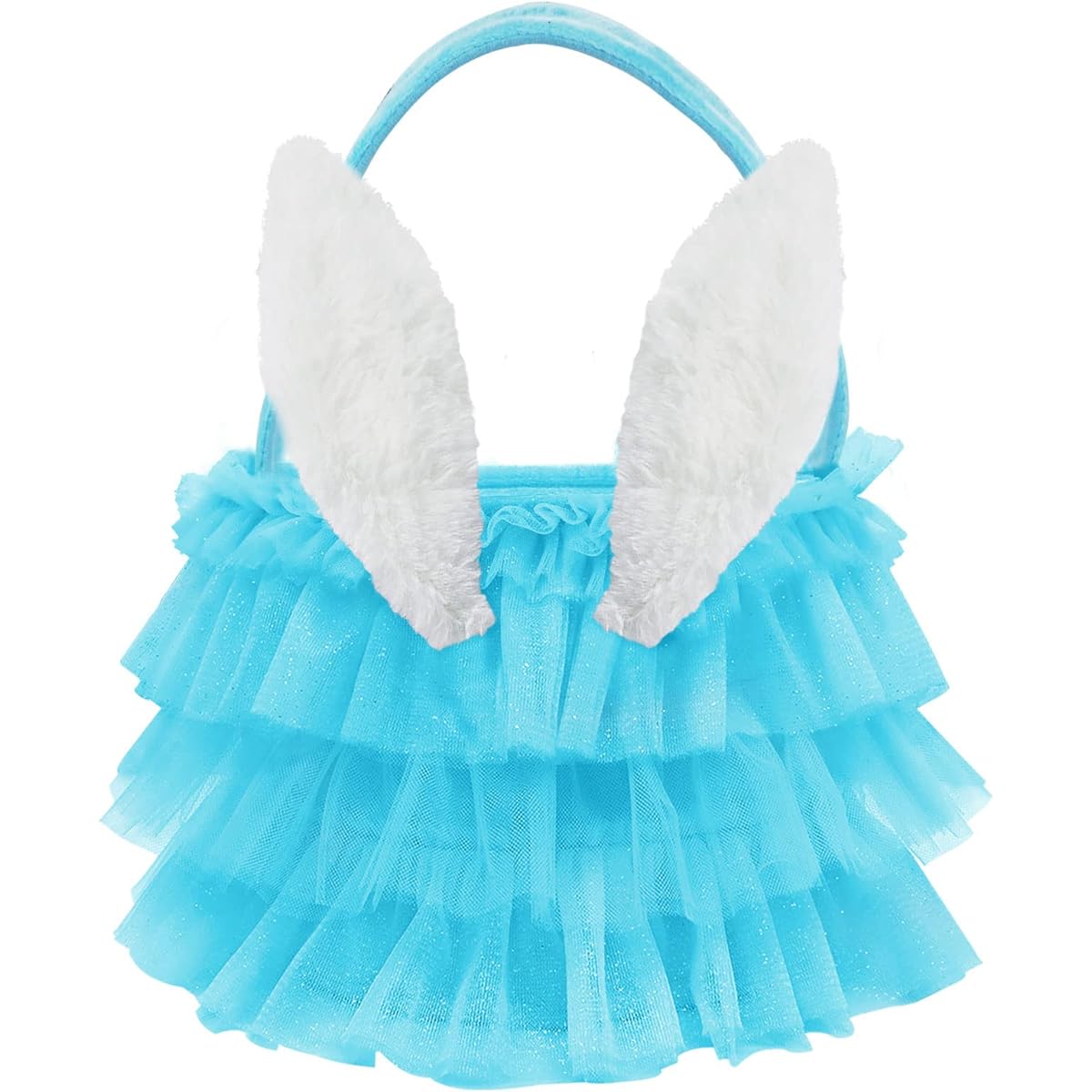 Bunny Chorus Tutu Easter Basket with Blue Ruffles, Sparkly Tulle and Fluffy Bunny Ears, Easter Theme Party Favors, Gifts for Girls, Easter Egg Hunt Decorations, Party Supplies
