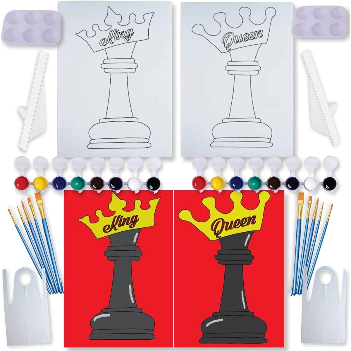 Chess Pieces (2 Pack) 12x16 Canvas Paint Party Kit - Drawn Outline Canvas for Painting and Drinking Pieces