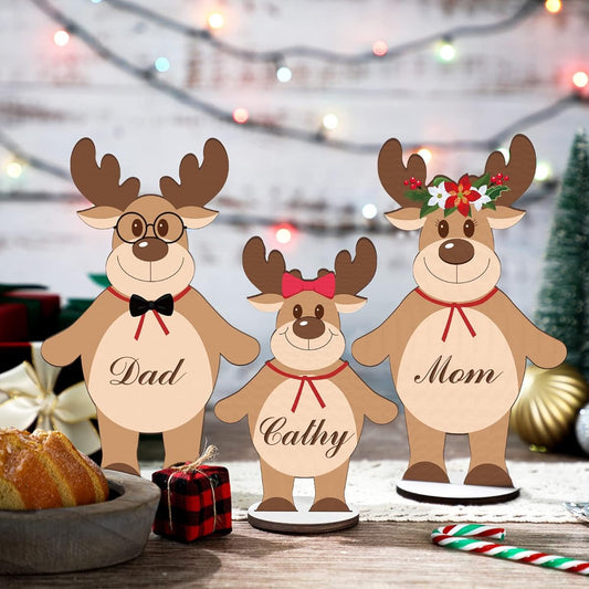 Vintage Reindeer Christmas Decorations Wooden Reindeer Decorations Family 3 4 5 Deer Tabletop Decor DIY Reindeer Standing Tabletop Decorations Christmas Reindeer Figurines Decorations (3 Pieces, Set of 3)