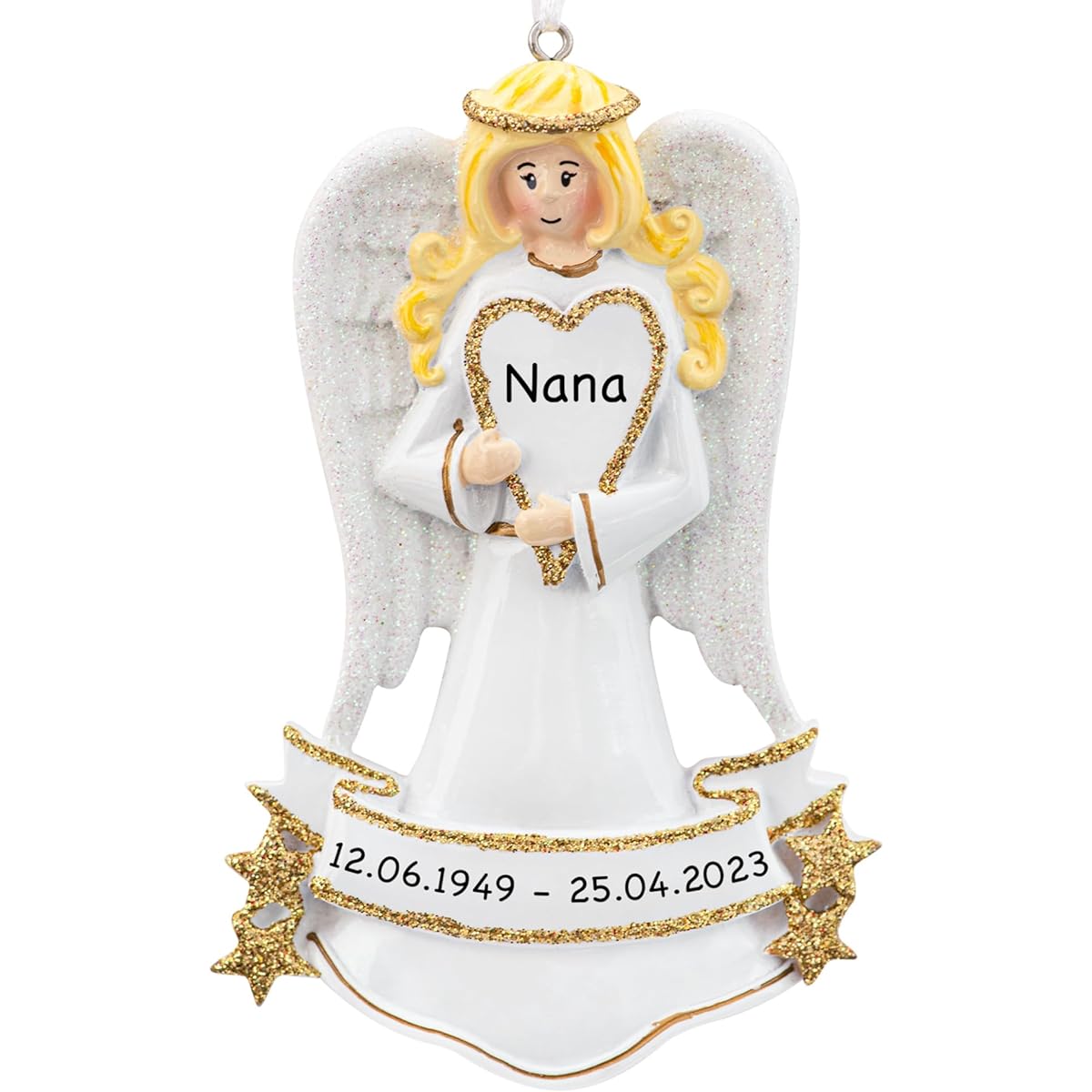 UniqXmas Angel Memorial Christmas Ornament with Heart - Free Customization | Memories Christmas Tree Memorial Gift | Losing a Loved One, Heavenly Mother, R.I.P. Eternal, Memorable Dad