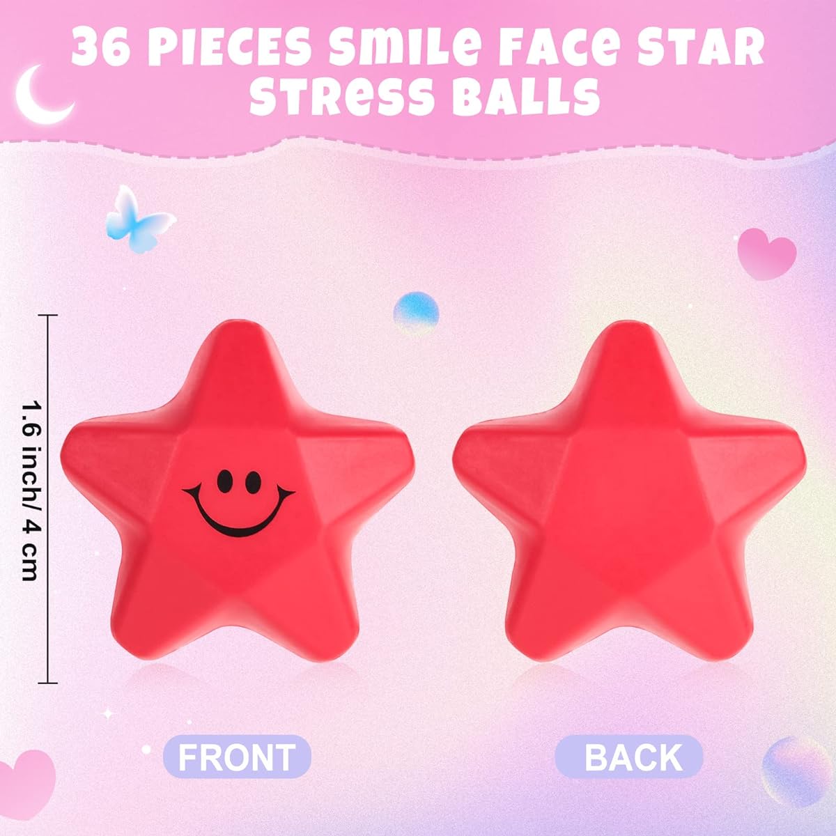 36 Pieces Star Stress Balls Star Mini Foam Balls Stress Relief Balls Star Stress Relief Toys for Teens Adults Students Bag Fillers (Smile)