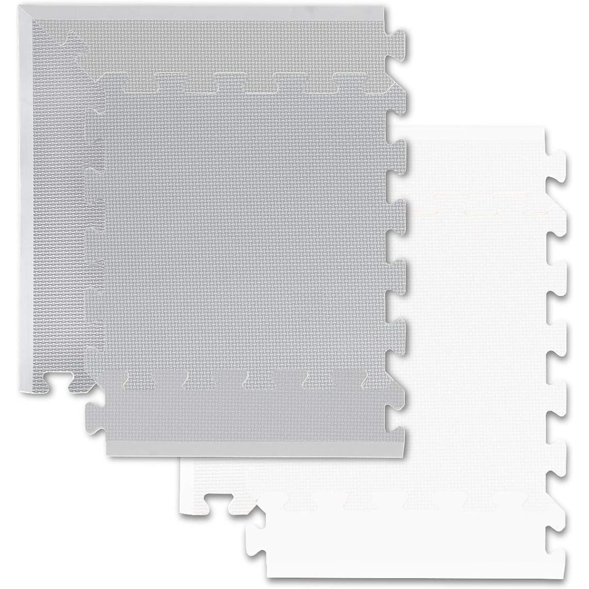 RiZKiZ Antibacterial Joint Mat 30cm x 30cm x 1.4cm Set of 36 [White x Gray] 18 Side Parts / 8 Corner Parts Included Soundproofing Shock Absorption Heat Insulation Scratch Prevention