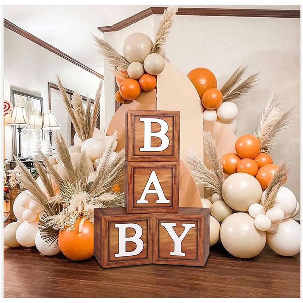 4pcs Teddy Bear Baby Shower Box Birthday Party Decorations Brown Wooden Baby Blocks with Letters We Can Bearly Wait Bear Centerpiece Decoration Party Backdrop