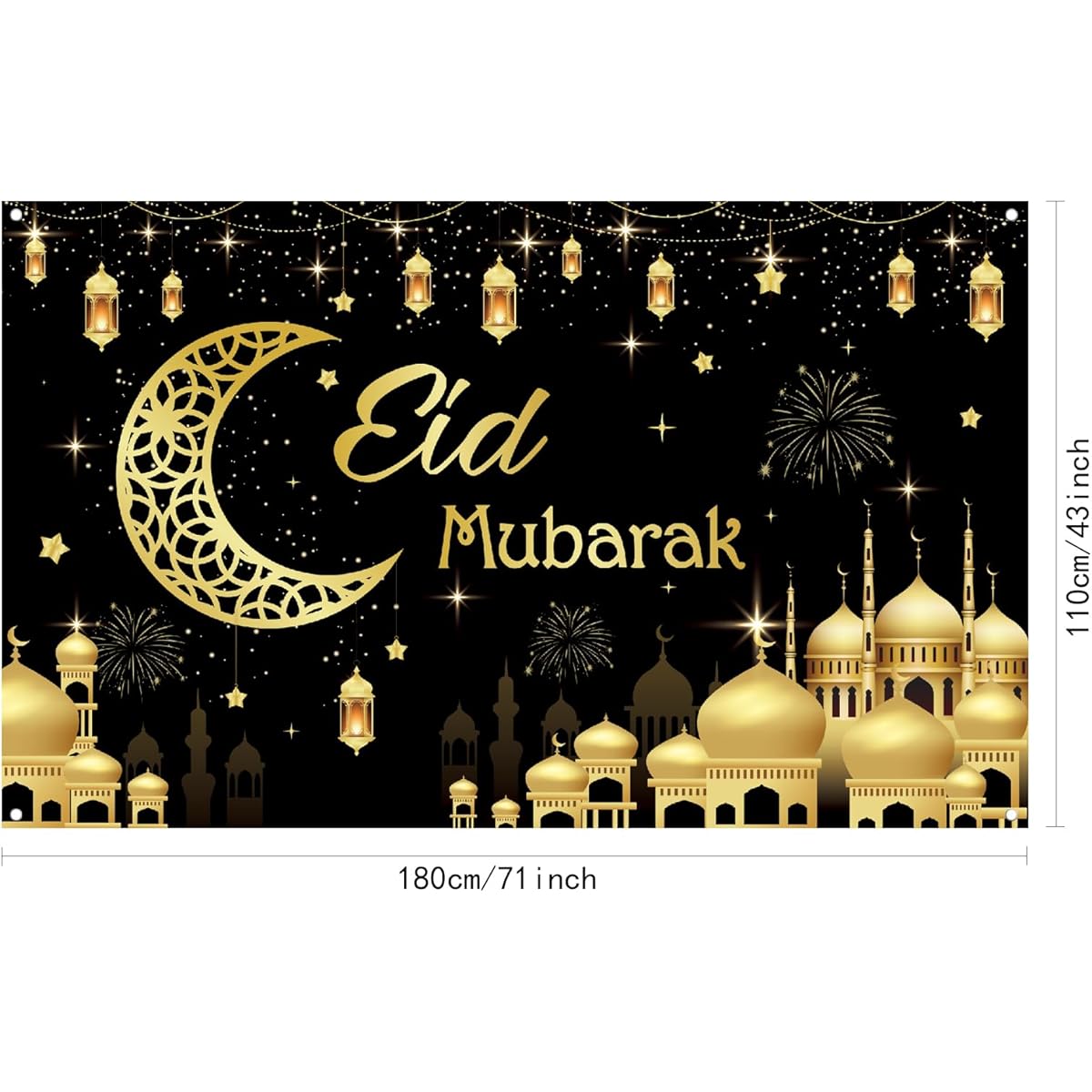 Eid Mubarak Party Backdrop Decoration Black Gold Happy Eid Mubarak Banner Ramadan Mubarak Background Party Supplies Decoration