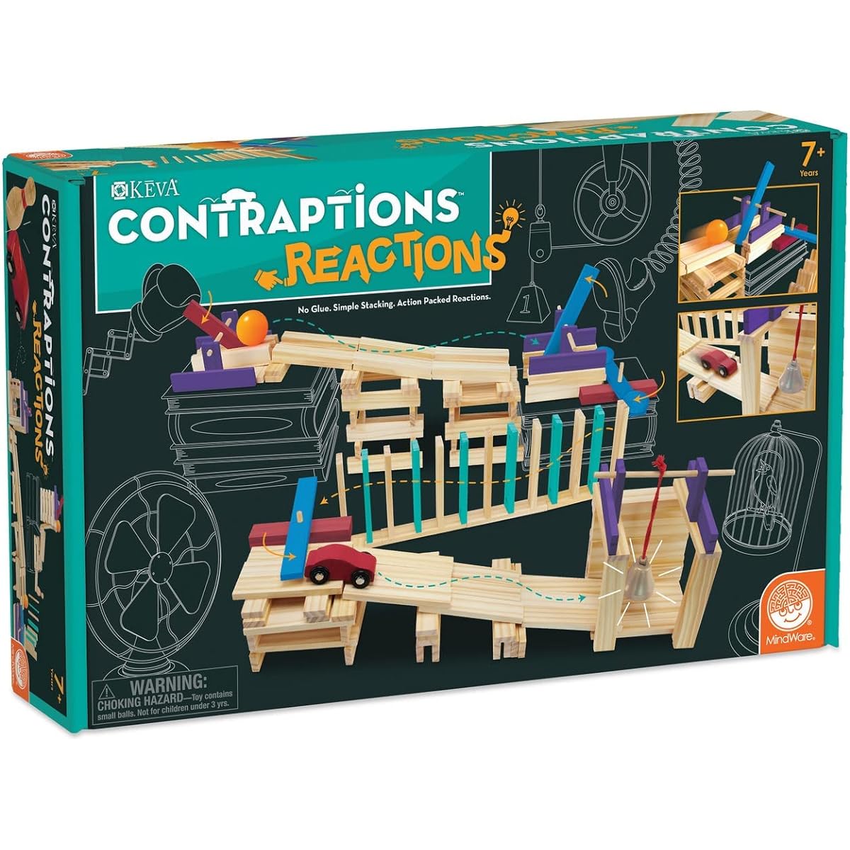 MindWare KEVA Contraptions Reactions Planks Construction Toy - 178 KEVA Building Planks (191 Piece Set) - Freeform Wooden Building Set Kids Build Their Own Ball Maze - Ages 7+