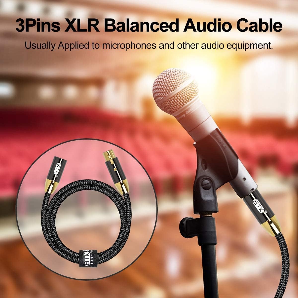 XLR Microphone Cable EMK XLR Male to XLR Female 3 Pin Balanced Behringer Mixer Speaker Cable Equalizer Microphone Preamp Cable Compatible with Speaker System Radio Station (3ft/1M 1 Pack)