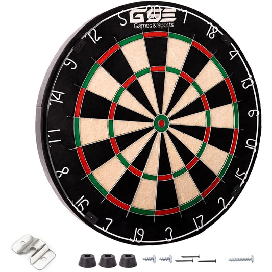 GSE Professional Self-Healing Bristle Dartboard Game Set with 17 Gram Steel Tip Darts, Regulation Size Staple Free Inner Bull Sisal Dartboard, Rotating Number Ring and Chalk Scoreboard