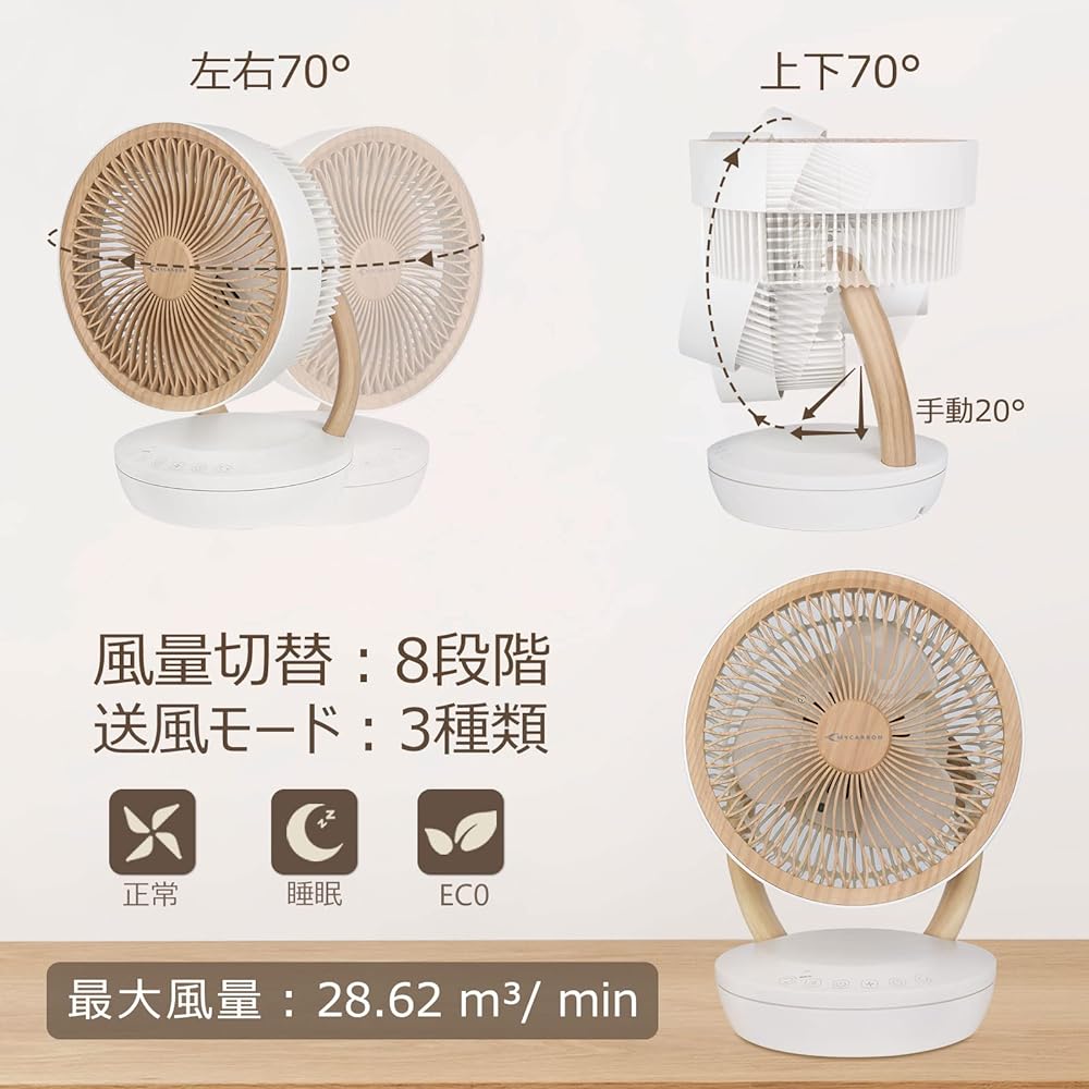 [New Release] MYCARBON Circulator, Quiet DC Motor, Fan, 20 Tatami Mats, Powerful Air Blower, Energy Saving, Up/Down, Left/Right Swing, 8 Levels of Air Volume, Remote Control Included, Timer Function, Small, Air Circulation, Room Drying, Clothes Drying