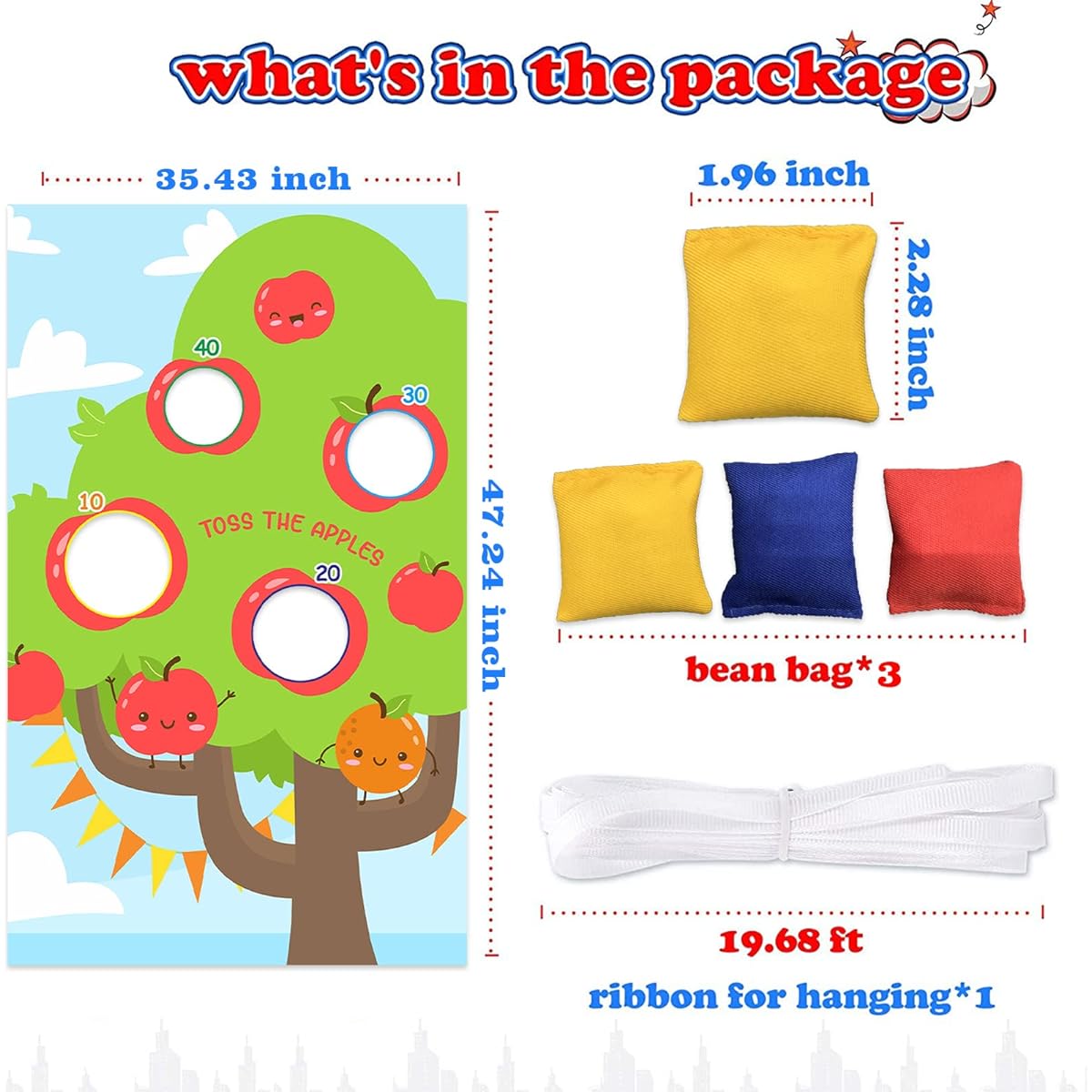 Apple Tree Toss Game Banner Background Fruit Toss Apple Themed Decorations for Boys Girls Birthday Party Fall Holiday Festival Christmas Eve Party Baby Shower Supplies Gifts Red and Green