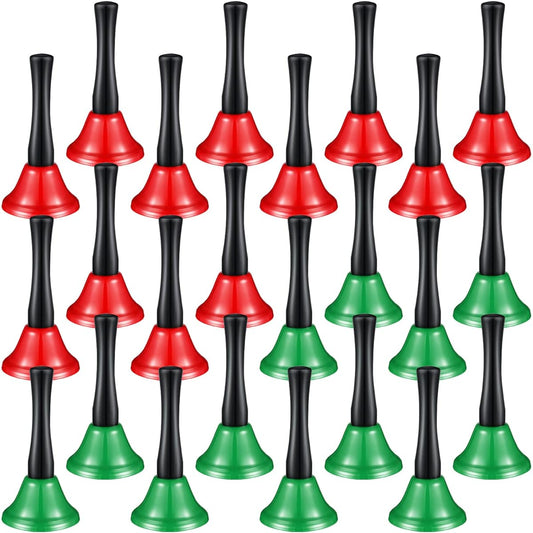 24pcs Christmas Metal Steel Handbell Service Handbell Black Wooden Handle Loud Doorbell Metal Music Bell Kids Music Education Party Holiday School Alarm Dinner Call Ring