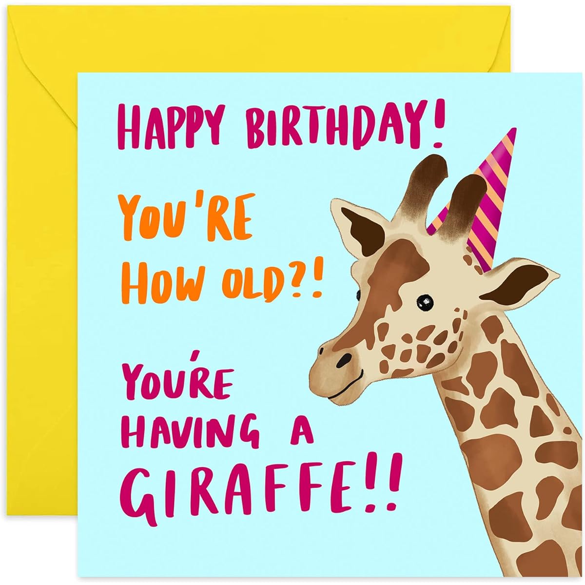 Old English Co. Funny Giraffe Birthday Card - Humorous Birthday Card for Her | Animal Giraffe Birthday Puns for Friends and Family | Blank Inside & Includes Envelope
