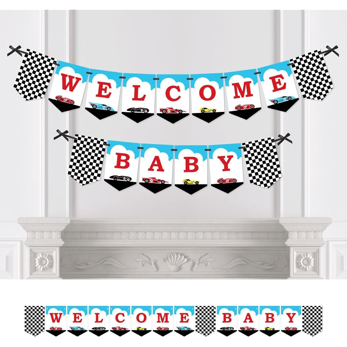 Big Dot of Happiness Let's Go Racing - Racer - Baby Shower Bunting Banner - Race Car Party Decorations - Welcome Baby
