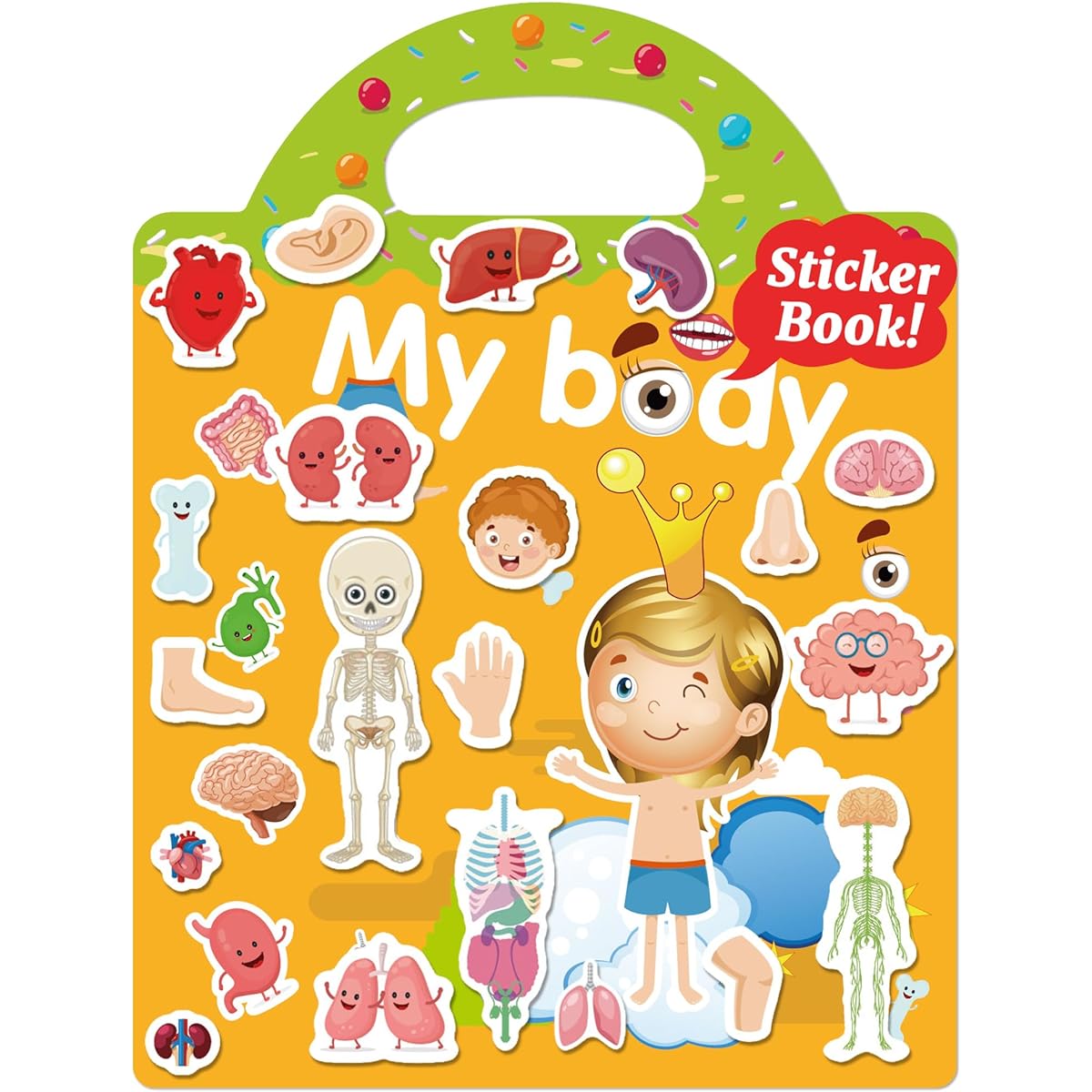 Benresive Reusable Sticker Book for Kids 2-4 Fun Sticker Book for Toddlers 1-3 Toddler Stickers 2-4 Years 30 Sheets Cute Waterproof Stickers for Teens Girls Boys Birthday Gifts Ages 2+ - My Body Sticker Book